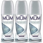 3 x Mum Unperfumed Deodorant Roll On Anti-Perspirant, 48h Protect, Alcohol Free