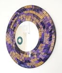 Round mosaic wall mirror, purple and gold brushed, hand made in Bali, 40cm-NEW