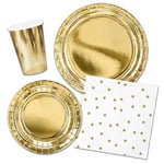 Decoraparty Kit de vaisselle en or pour 6 invitations, décorations dorées de table jetable pour 6 personnes pour le Nouvel An Noël célébration 6 grandes assiettes 6 petites assiettes 20 serviettes 6