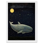 Artery8 Whale Breach at Full Moon Reach for the Stars Conceptual Artwork Kids Bedroom Artwork Framed Wall Art Print A4