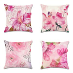 WEIANG Cushion Cover Double-sided Pink Flowers Painting Pillow Case For Home Sofa 45x45cm(18x18inch) 4 pieces