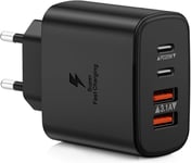 Chargeur Usb C Prise, 40W Chargeur Rapide, 4-Port Usbc Pd Power Adaptateur+Qc Multi Usbc Bloc Prise Chargeur Pour 15 14 13 12 11 Pro Max Plus Xs, Ipad, Samsung,Type C Secteur Mural[CHA240029]