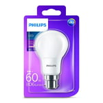 8W (=60W) Philips LED GLS A60 2700K Light Bulb, BC, B22 Instant On Lamp