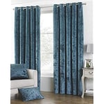 Riva Paoletti Verona Ringtop Eyelet Curtains (Pair) - Teal Blue - Velvet Feel - Crushed Velvet Look - Ready Made - 100% Polyester - 229cm width x 229cm drop (90" x 90" inches) - Designed in the UK