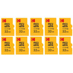 KODAK Pack de 10 Cartes Mémoire Micro SDHC 32 Go avec Adaptateur - Solution de Stockage Haute Vitesse