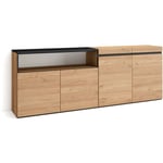 Buffet salon et cuisine, Meuble de Rangement, Commode, 200x75x35cm, 4 Portes, Meuble chaussure, Style moderne, Chêne et noir - Skraut Home