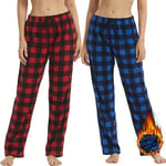 YUSHOW Lot de 2 Pantalon de Pyjama Femme en Polaire Hiver à Carreaux Bas de Pyjama Chaud Doux et Confortable,Bleu Noir+Rouge Noir,M