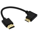 Mini câble HDMI vers HDMI 15 cm 90 degrés haute vitesse 4K Mini HDMI mâle vers HDMI mâle cordon court prend en charge Ethernet,3D,retour audio (Black Right)