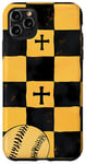 Coque pour iPhone 11 Pro Max Coque Pop Art jaune motif damier baseball