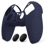 eXtremeRate PlayVital Samurai Edition Midnight Blue Anti-slip Controller Grip Silicone Skin for ps5, Ergonomic Soft Rubber Case for ps5 Controller with Black Thumb Stick Caps