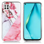 Huawei Marble P40 Lite / Nova 6 SE kuoret - Kukkainen marmori Pinkki