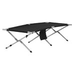 10T CB190 - Camp bed, foldable steel frame, up to 130 kg, black, 192x72x40 cm incl. side pocket