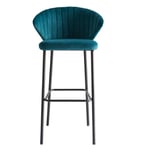 Miliboo - Tabouret de bar design en tissu velours gaufré bleu canard H78 cm dally