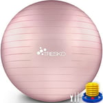 TRESKO® Ballon de Gymnastique | Anti-éclatement | Boule d'assise | Balle de Yoga | Balles d'exercices Fitness | 300 kg | avec Pompe à air (Rose-Gold, 85cm)