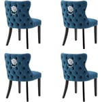 Lot de 4 Chaises Salle à Manger en Velour Chaise de Cuisine Moderne en Pieds Bois Massif Chaises de Salon Rembourrées Épais, Bleu