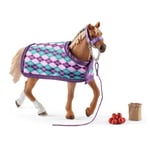 Set de Jouets schleich 5 Pièces avec Figurine Cheval Pur-sang anglais avec couverture - Jouet Cheval Réealiste avec Couverture,