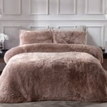 Sleepdown Fleece Luxury Long Pile Faux Fur Mink Super Soft Easy Care Duvet Cover Quilt Bedding Set with Pillowcases - King (220cm x 230cm)