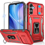 Jshru for Samsung A14 Phone Case with Slide Camera Cover [Upgraded],Military Grade Shockproof Samsung A14 Case with Ring Kickstand, Anti-Scratch Armour Phone Cover for Samsung Galaxy A14,Red