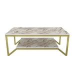 DECOROTIKA - Flora Marble Pattern Coffee Table – Industrial Gold Metal Table – Modern Living Room Table (White Marble/Gold)