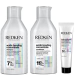 Redken Acidic Bonding Concentrate Shampoo 300ml, Conditioner 300ml and Leave-in Treatment 30ml Bond Repair Bundle (Worth £56.54)