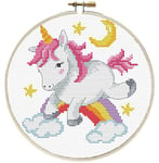 Ladybird kit de broderie Unicorn Frolic, kit de point long avec cercle à broder Ø 15,2 cm pour une image de broderie ronde, hobby artisanal pour adultes et enfants à partir de 8 ans