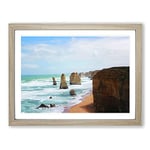 Seascape Victoria Australia Twelve Apostles Cliffs Beach No.2 Modern Framed Wall Art Print, Ready to Hang Picture for Living Room Bedroom Home Office Décor, Oak A2 (64 x 46 cm)