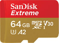 SanDisk Extreme 64GB microSDXC UHS-I, V30, 170MB/s read, 80MB/s write, memory card for 4K video on smartphones, sports cameras and drones