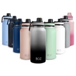 BOZ Gourde Isotherme En Acier Inoxydable 1L, Sans BPA, Isolation Sous Vide | Gourde Inox Avec Couvercle Anti Germe, Bouteille d'Eau 1 Litre pour Bureau, Sport, Voiture, Randonnée, Gym (Dégradé Noir)