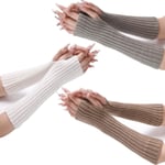 3 Pairs Gants Sans Doigts Mitaines Femme, Gants Femme Hiver Mitaines Longues Gants Sans Doigts Tricoté Pour Femme Chauffe-Poignets Chaud Gants en Tricot pour L'automne Hiver, B.[G733]