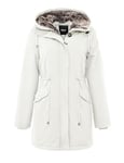 Orolay Parka Doublée en Fausse Fourrure pour Femme Parkas en Polaire Militaire avec Capuche à Cordon Réglable Beige L