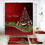 Red Christmas Tree Bathroom Shower Curtain Xmas Waterproof Santa Claus Curtain