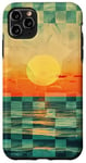 Coque pour iPhone 11 Pro Max Green Art Deco Coque de téléphone motif damier plage et océan coucher de soleil