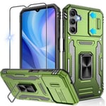 Jshru for Samsung A14 Phone Case with Slide Camera Cover [Upgraded],Military Grade Shockproof Samsung A14 Case with Ring Kickstand, Anti-Scratch Armour Phone Cover for Samsung Galaxy A14,Green