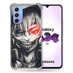 Cokitec Coque Renforcée en Verre Trempé pour Samsung Galaxy A34 5G Manga Tokyo Ghoul Kaneki Noir