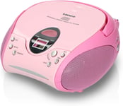 SCD24 - Radio CD enfant - Stéréo - Boombox - Tuner Radio FM - Ttel Storage - 2 x 1.5W RMS Power - Secteur & Batterie - Rose