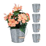 relaxdays Seau métal en Lot de 5, Petit Pot à Fleurs Zinc pour Cuisine, Balcon et Jardin, avec Anse, décoration, argenté