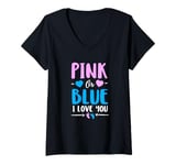 Womens Pink or Blue I Love You Gender Reveal Baby Shower Girl Boy V-Neck T-Shirt