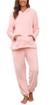 Lovasy Fleece Pyjamas for Women Ladies Fluffy Fleece Hooded Pyjamas Winter Warm Fluffy Pjs for Women Sets with Pockets,Pink,XXL