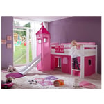 Befara - lit mi-haut pour enfant avec toboggan et tour pegasus - Rose-pink