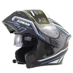 ququer Casque de Moto intégré Bluetooth Casque intégral avec Casque Bluetooth Pare-Soleil à Double lentille antibuée Casque de Moto pour Homme-F||XL=59~60cm