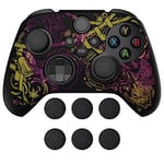 playvital Housse en Silicone pour Xbox Series X S Manette avec Capuchons Joystick,Coque Protection Antidérapante Ergonomique Peau Grip pour Xbox Series X S-Violet & Jaune(Samurai Prajna)