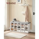 Vasagle Banc Chaussures, Meuble Chaussures Entrée, Banc Rangement avec 15 Compartiments, Siège Rembourré, Capacité de Charge 200 kg, Blanc et Gris