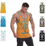 Gold's Gym UK GGVST004 Mens Training Sports Fitness Tank Top Muscle Joe Contrast Stringer Vest, Gold/Turquoise, Large