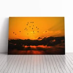 Big Box Art Canvas Print Wall Art Birds in The Sky Orange Sunset | Mounted and Stretched Box Frame Picture | Home Decor for Kitchen, Living Room, Bedroom, Hallway, Multi-Colour, 30x20 Inch