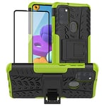 Yiakeng Coque pour Samsung Galaxy A21s, Galaxy A21s Coque, et D'écran Protecteur, Silicone Antichoc Full Protection avec béquille pour Samsung Galaxy A21s (Vert)