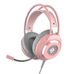 AJAZZ X120 - GAMING Hörlurar Med LED-ljus Noise Cancelling USB kabel 2.2m Pink