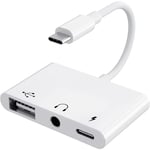 USB C till USB-adapter, 3 i 1 USB C till USB A OTG-adapter med 3,5 mm hörlursuttag och 60 W PD snabbladdningsport