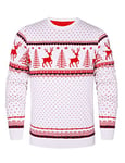 Aottori Pull de Noël Col Rond sous-Pull de Noël Famille avec Renne Flocon de Neige Pullover Tricoté à Manches Longues Chaud Basique Sweater Chandail Homme-Blanc XXL