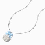 Claire's Collier couleur argentée perle d'imitation rose et nœud bleu