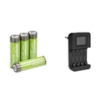 Amazon Basics Chargeur de Piles numérique et Intelligent, pour 4 Piles AA, AAA & Piles Rechargeables AA Haute Capacité, Pré-Chargées - Lot de 4